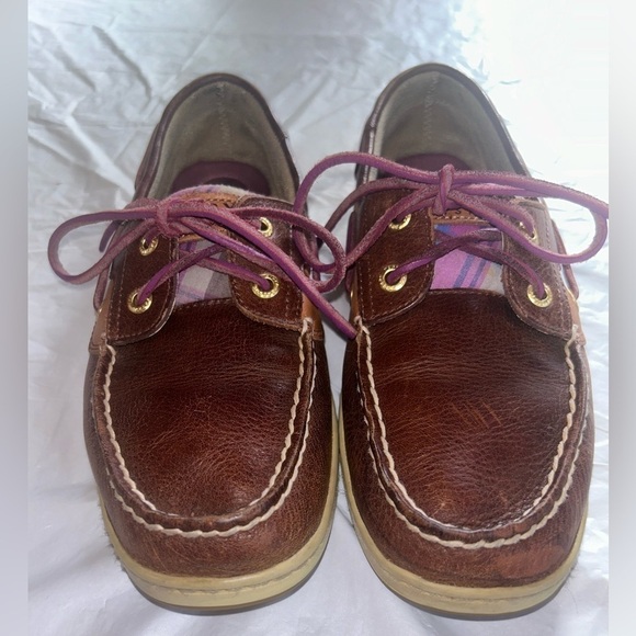 Sperry Shoes - Sperry Top-Sider Brown/Pink Plaid Bluefish Leather Boat Shoe Womens Size 8 M